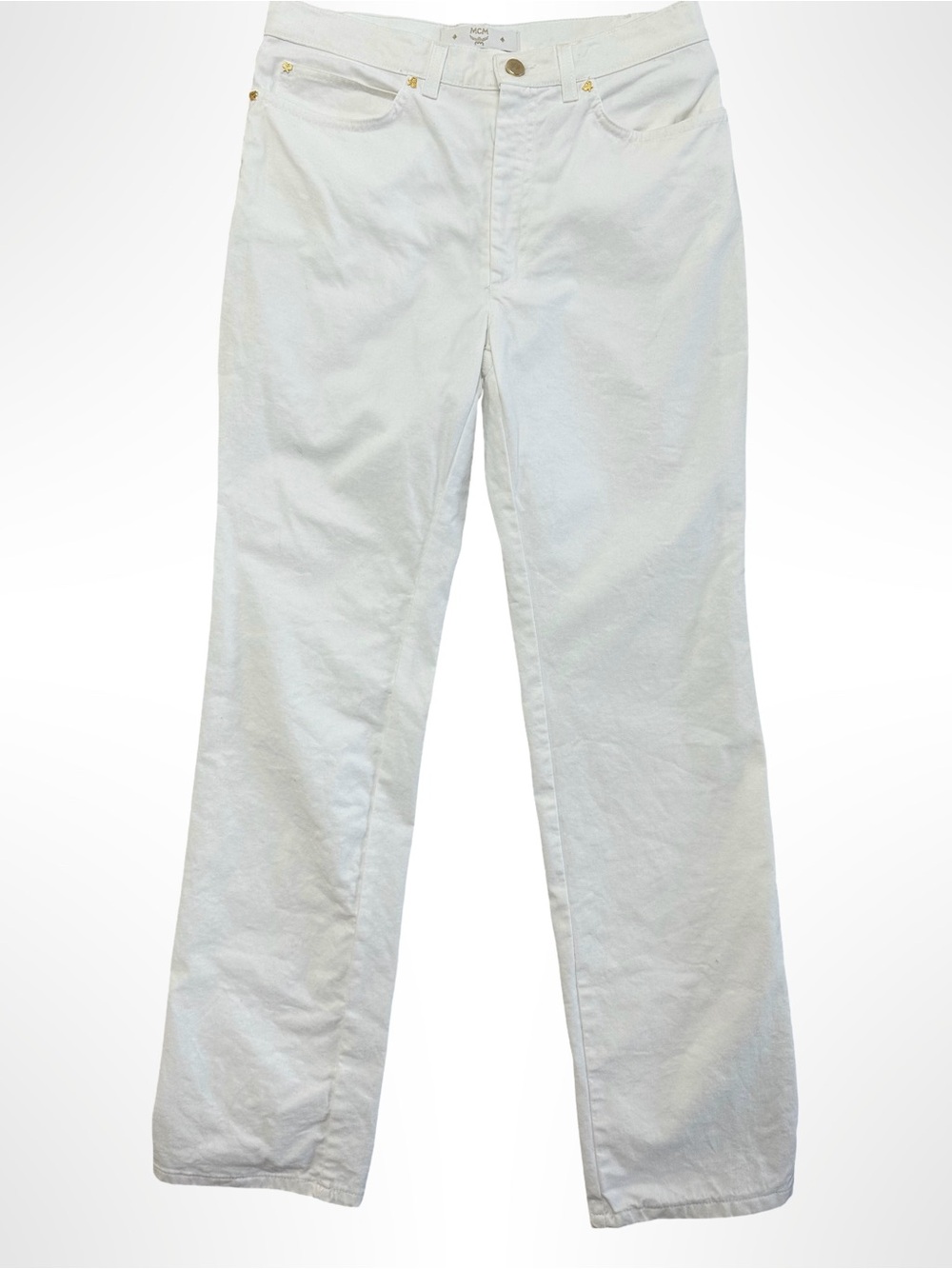 MCM Womens White Straight Leg Jeans Gold Hardware Size 32